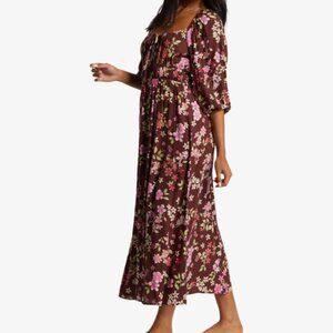 Billabong Choc Chip Rosey Skies Midi Dress Size L NWT Adorable